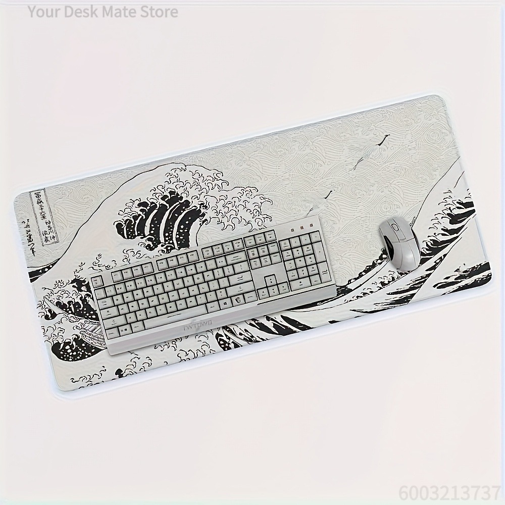 Black White Wave Art XXL Desk  - Desk Setup Black And White 评论和价格