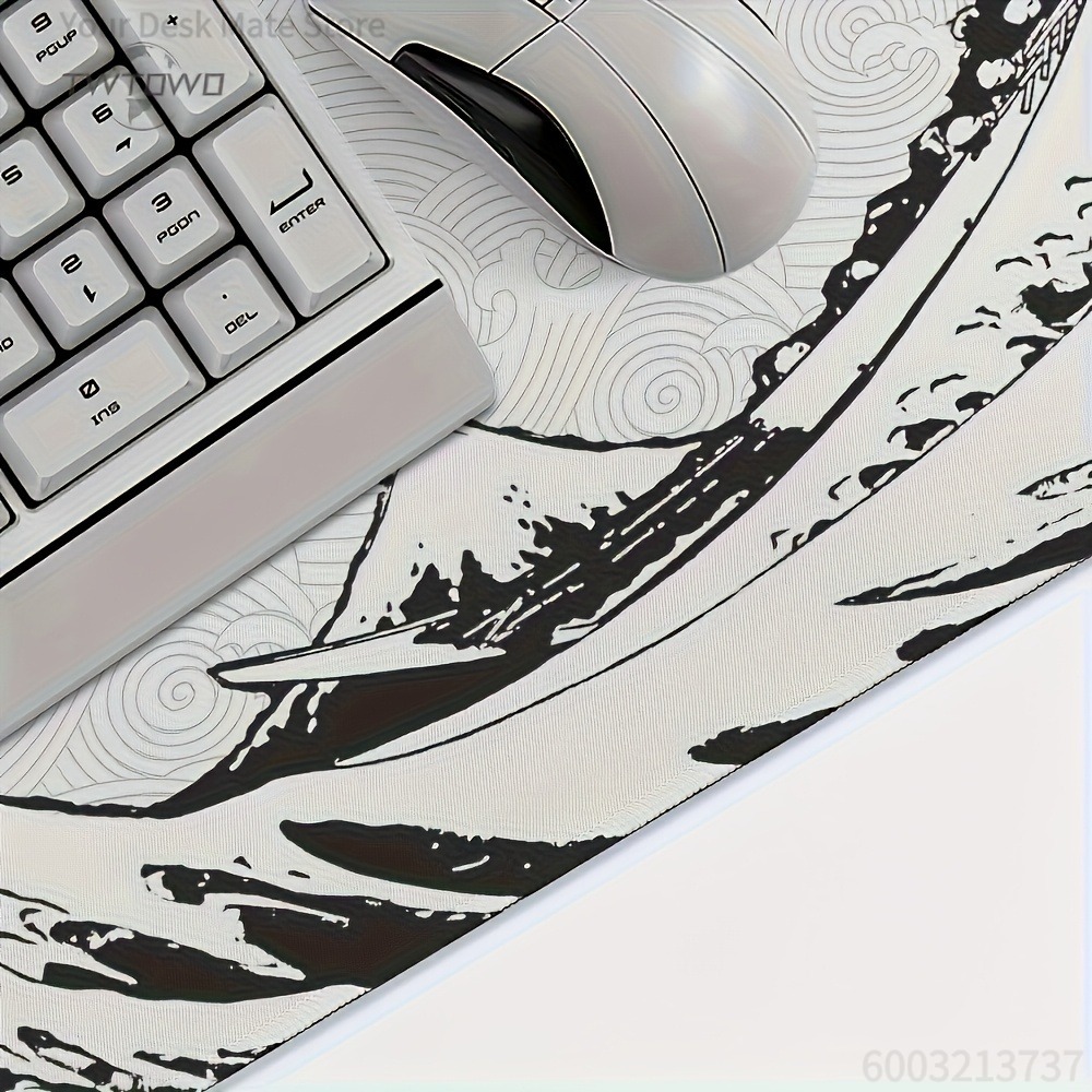 Black White Wave Art XXL Desk  - Desk Setup Black And White 评论和价格