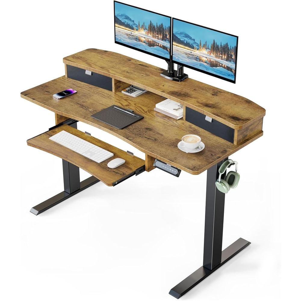 Vintage 48 x 26 Electric Desk  - Desk Setup With Keyboard Tray 评论和价格