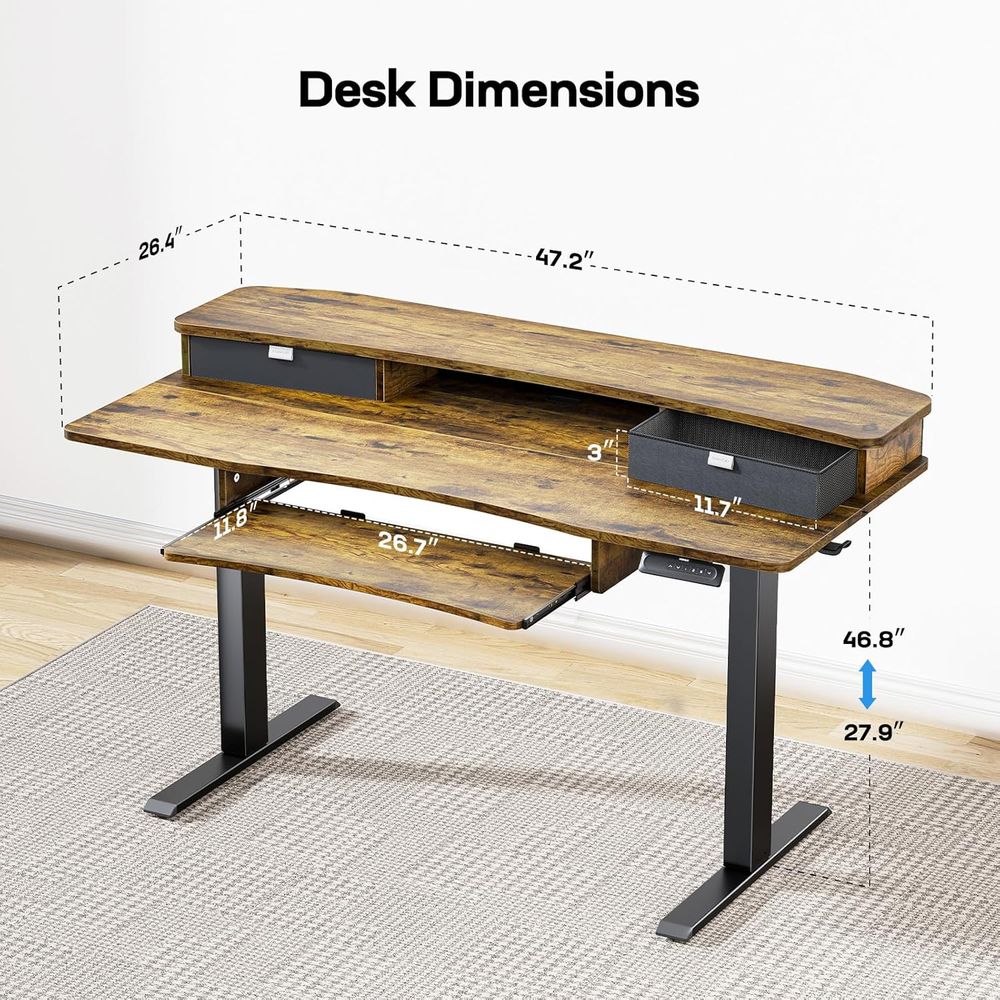 Vintage 48 x 26 Electric Desk  - Desk Setup With Keyboard Tray 评论和价格