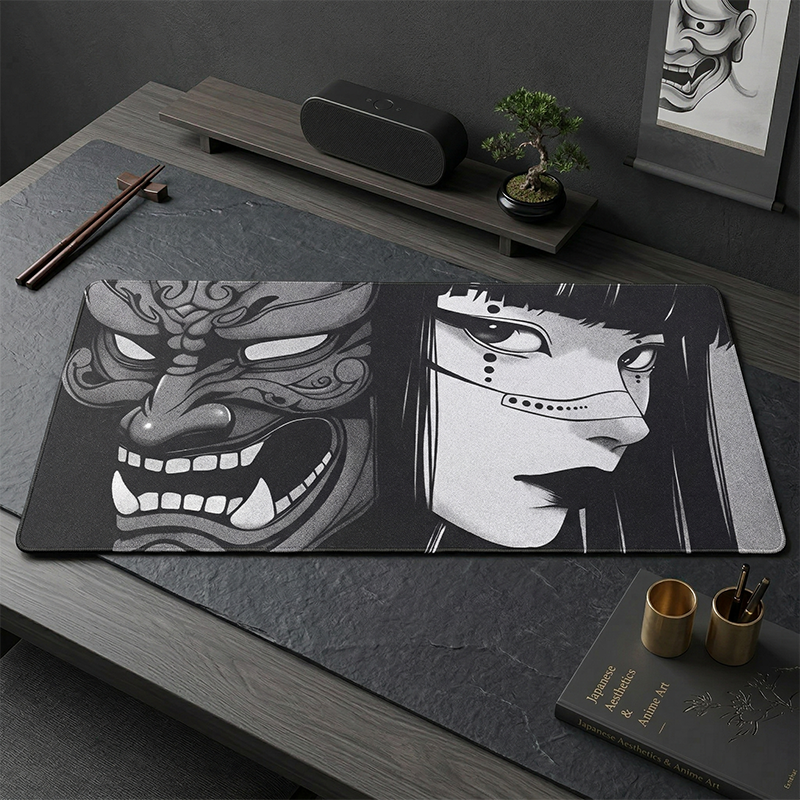 Japanese Oni Mask Anime Mouse  - Desk Setup Black And White 评论和价格