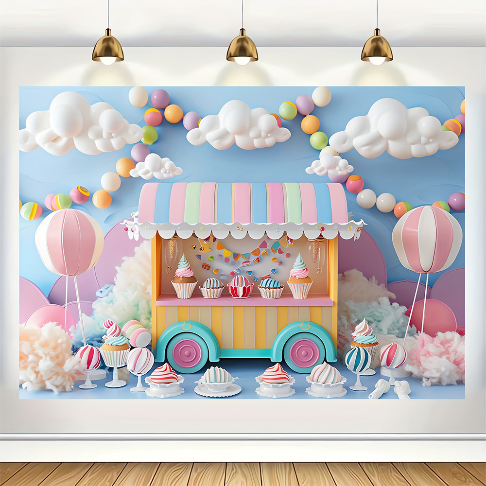 Sweet Ice Cream Theme Backdrop - Desk Setup Plants 评论和价格