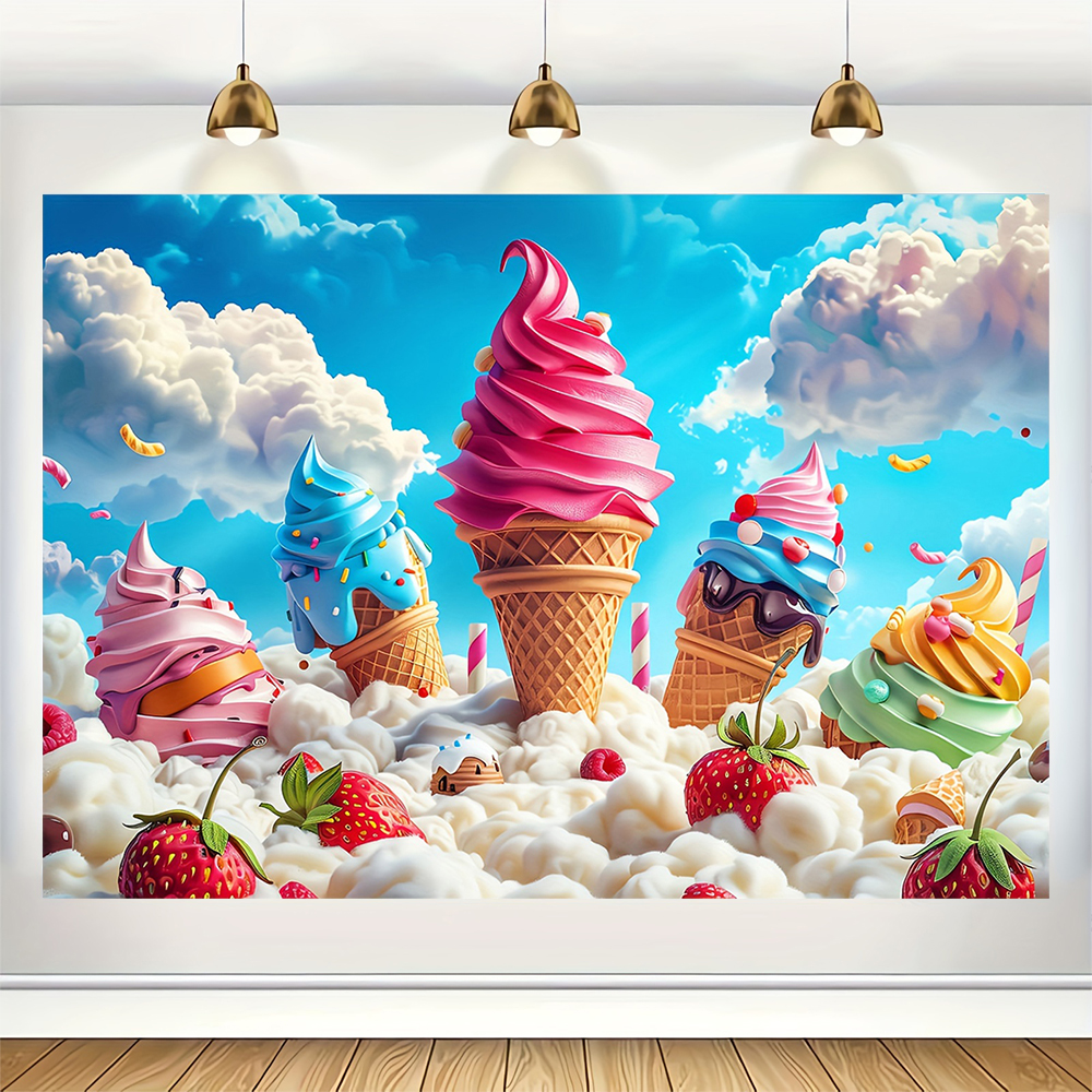 Sweet Ice Cream Theme Backdrop - Desk Setup Plants 评论和价格