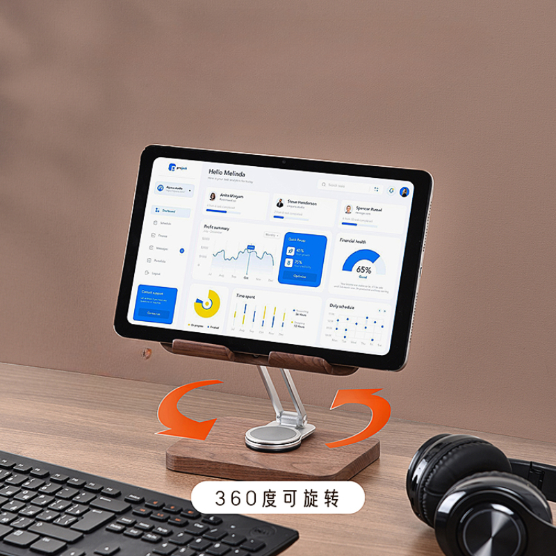 Black Walnut iPad Stand with 3 - Desk Setup Living Room 评论和价格