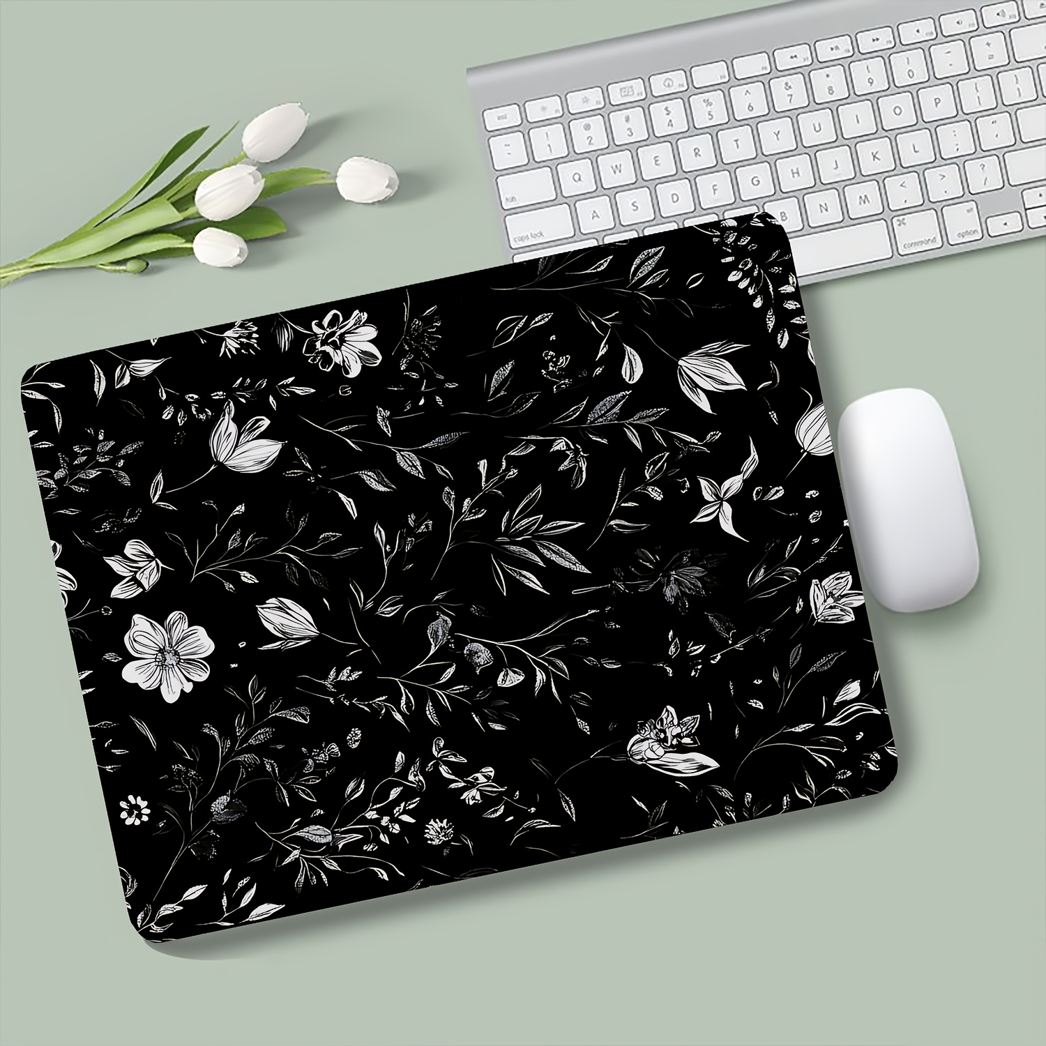 Small Sized Black White Floral - Desk Setup Black And White 评论和价格