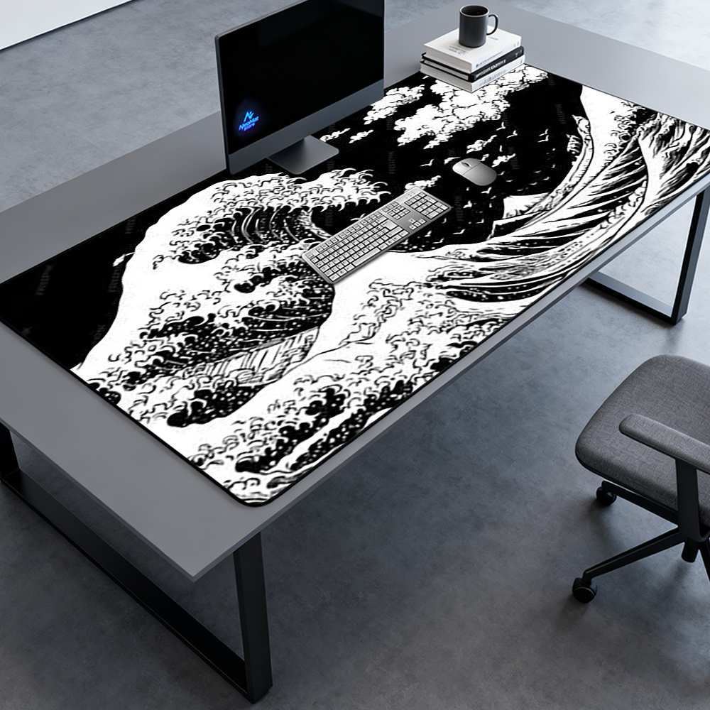 Great Wave Mouse Pad Kanagawa  - Desk Setup Black And White 评论和价格