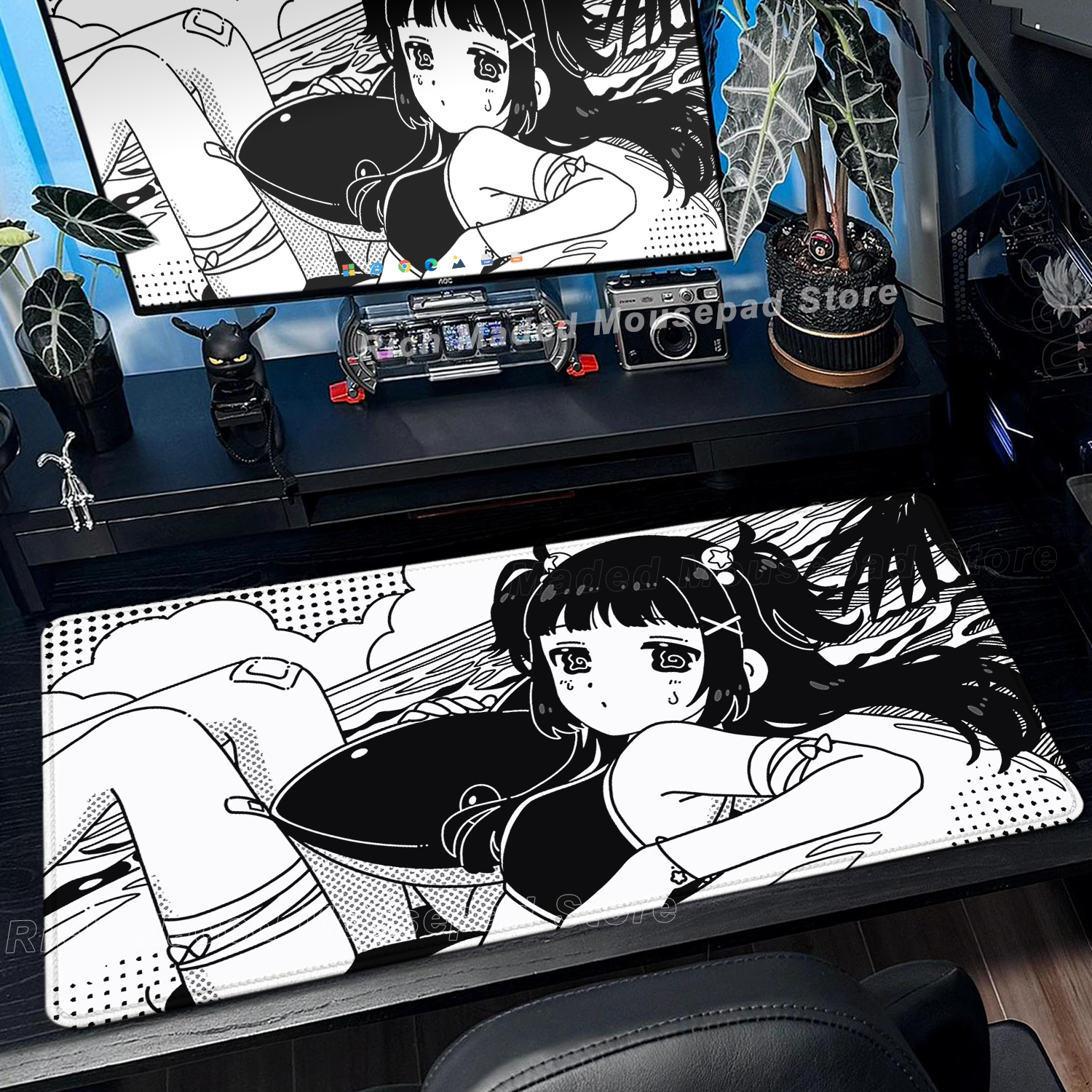 Black White Anime Girl Mouse P - Desk Setup Anime 评论和价格