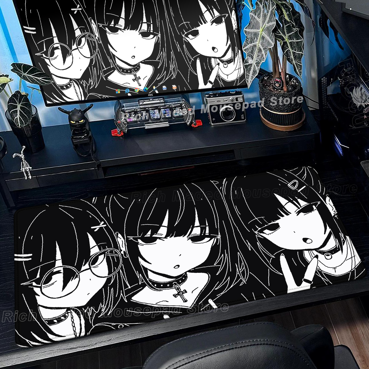 Black White Anime Girl Mouse P - Desk Setup Anime 评论和价格