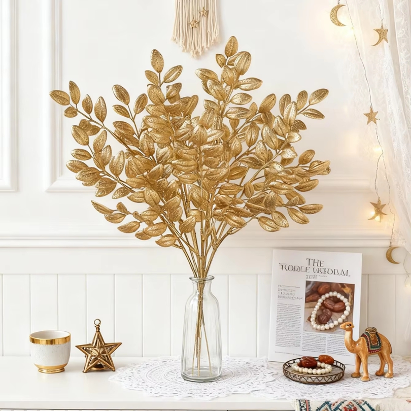 10Pcs Artificial Golden Leaves - Desk Setup Plants 评论和价格