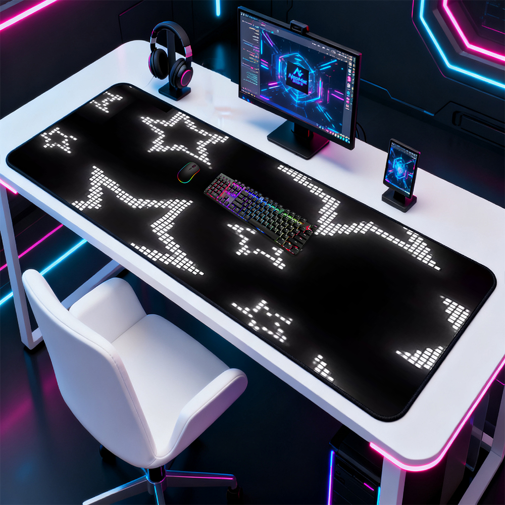 Pixel Star Desk Mat Extra Gami - Desk Setup Black And White 评论和价格