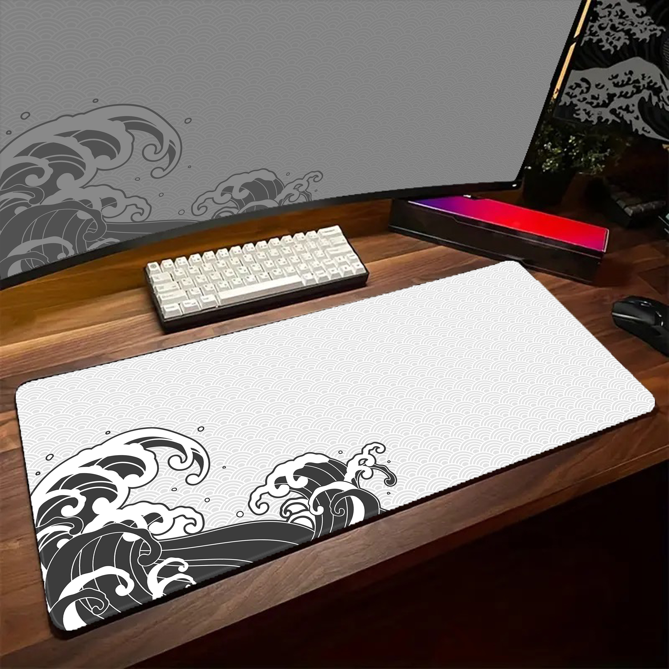 Game Mousepad Large Black and  - Desk Setup Black And White 评论和价格