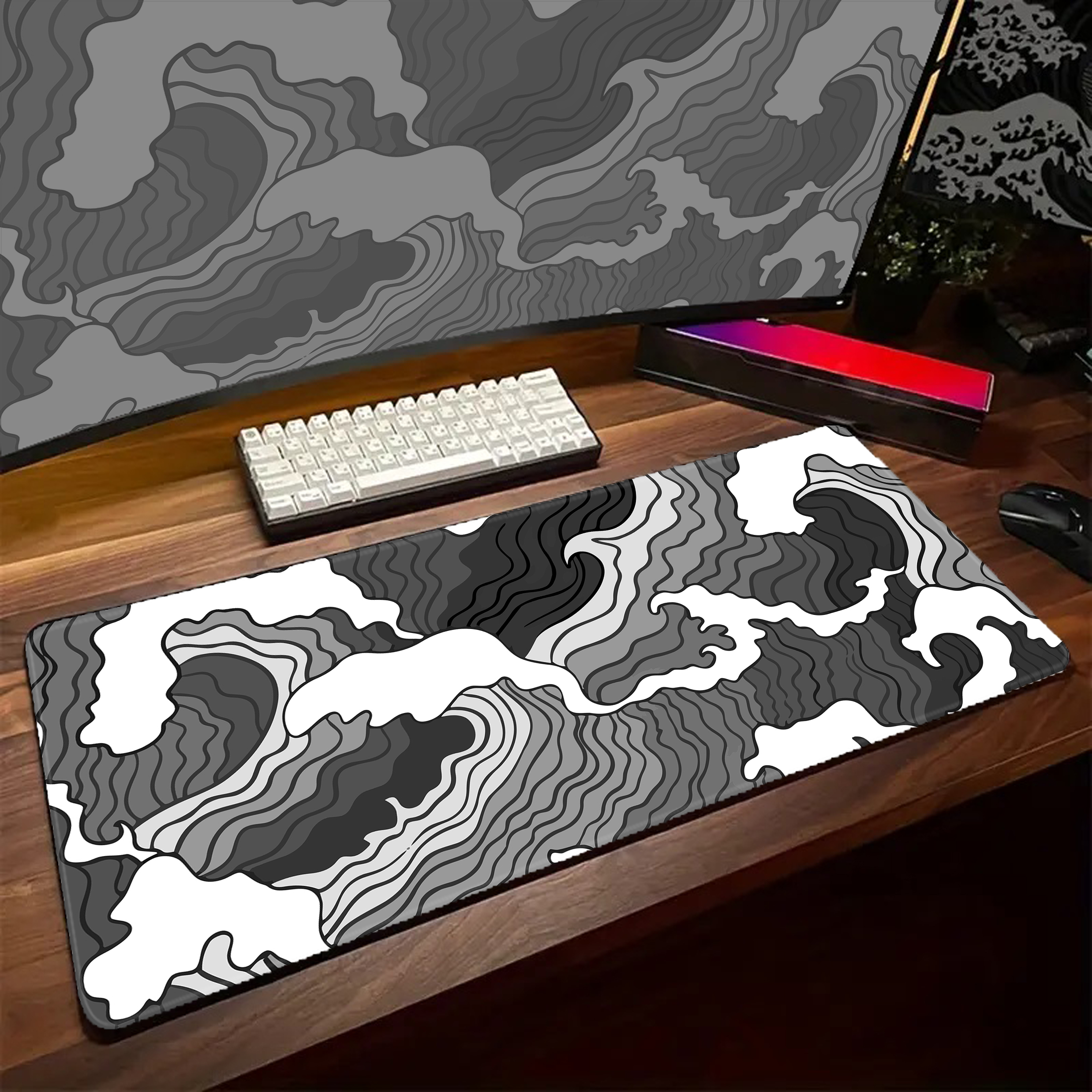 Game Mousepad Large Black and  - Desk Setup Black And White 评论和价格