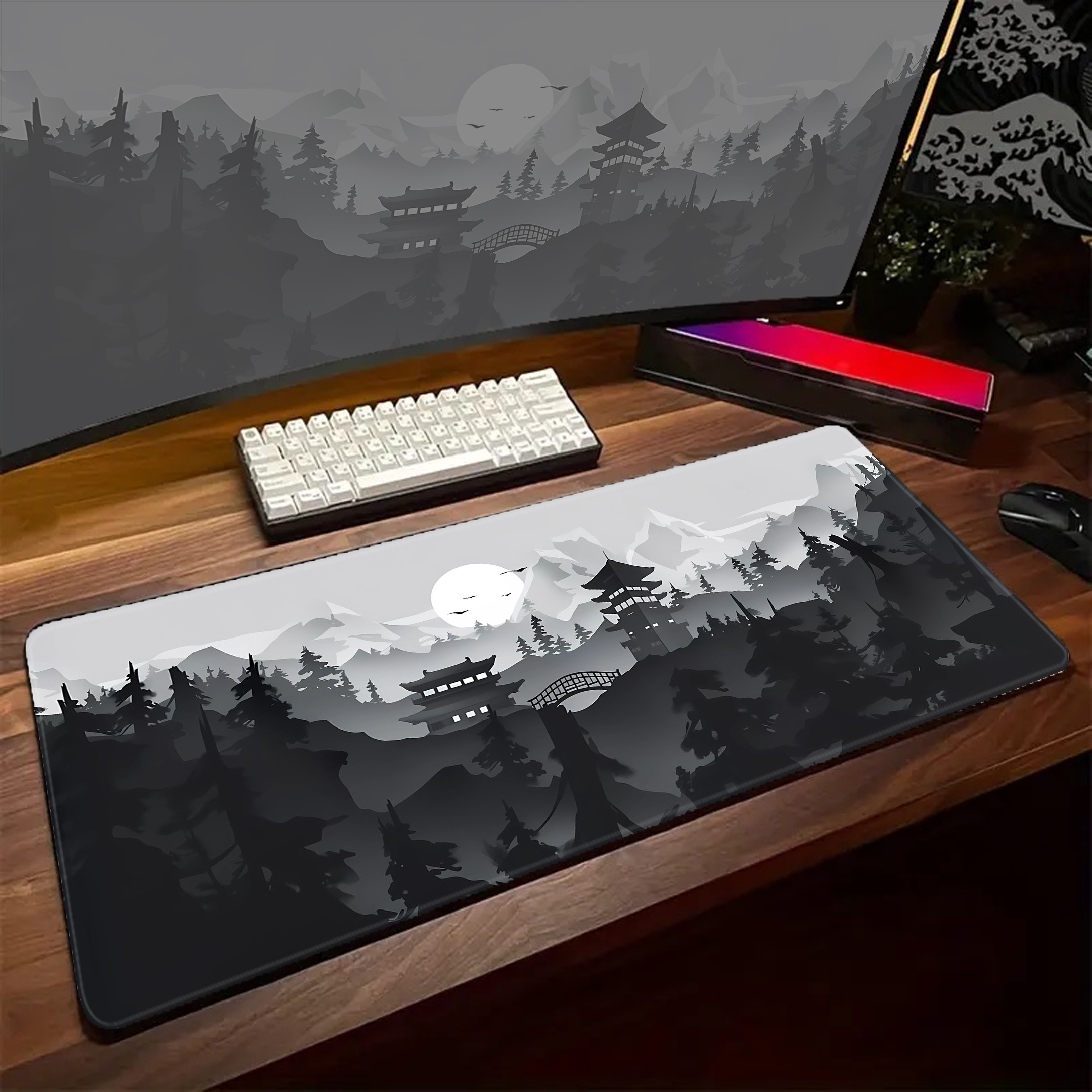 Game Mousepad Large Black and  - Desk Setup Black And White 评论和价格