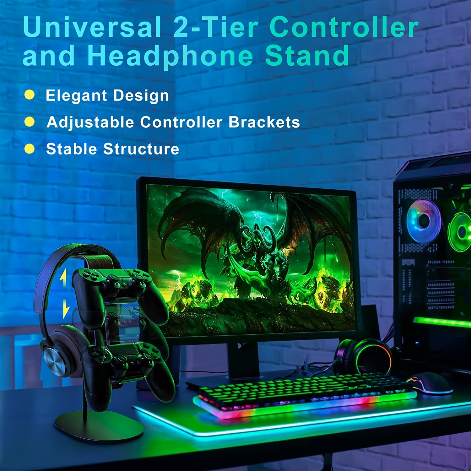 Wooden Controller & Headset Ho - Gaming Setup Desk 评论和价格