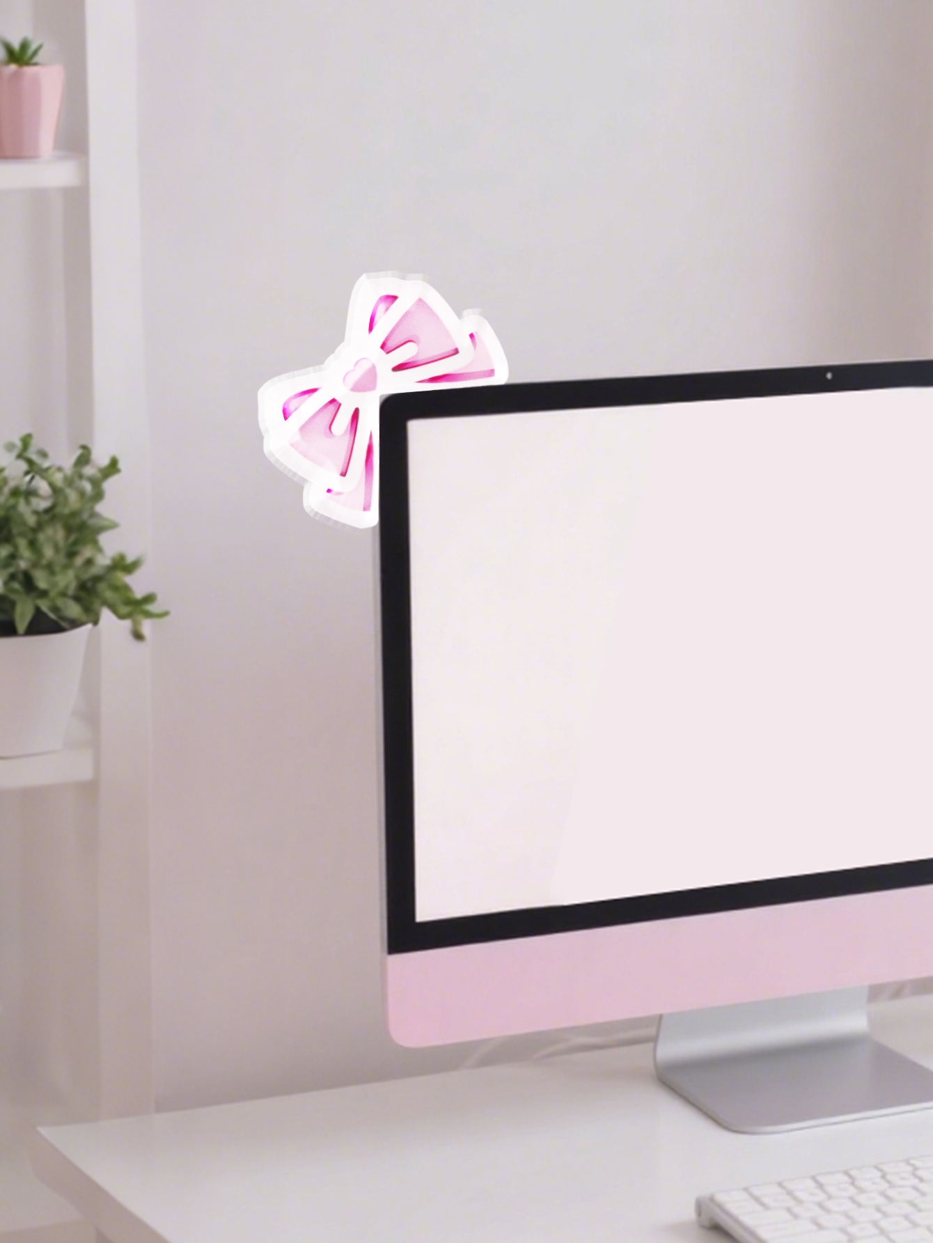 Kawaii Bow Monitor Decor Pink  - Gaming Setup Desk 评论和价格