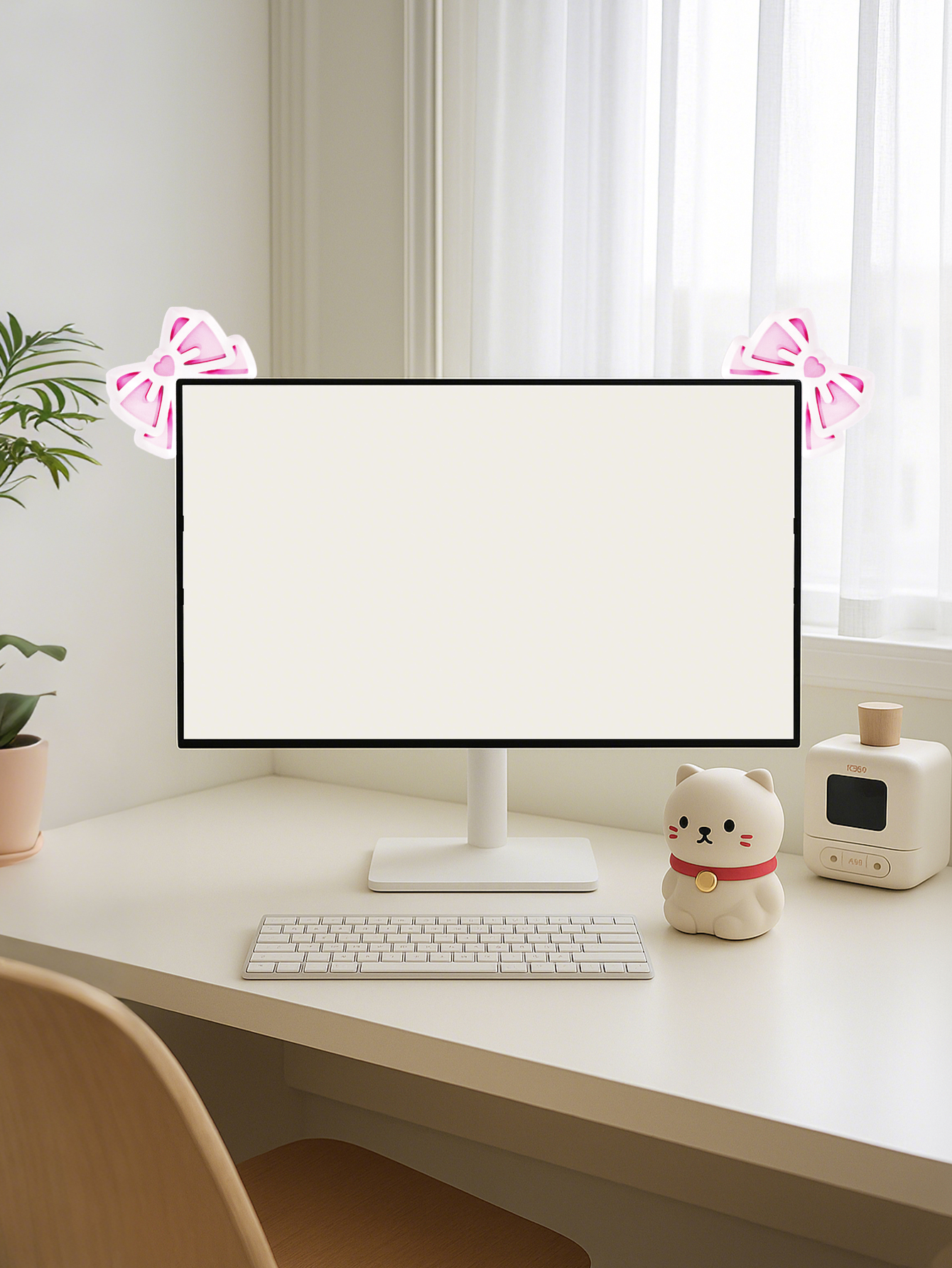 Kawaii Bow Monitor Decor Pink  - Gaming Setup Desk 评论和价格